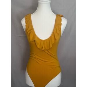 Forever 21 Women’s Gold Frill Collar Bodysuit - size S